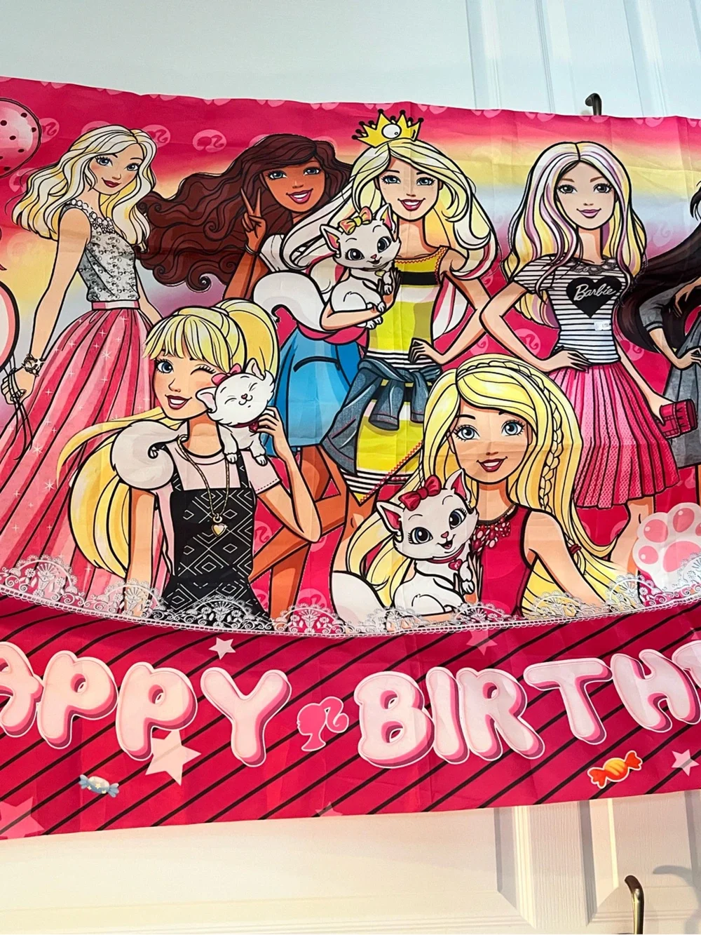 Barbie Pink Multicolor Happy Birthday Party Backdrop